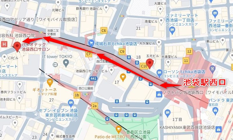 JR池袋駅西口からバイオテック池袋西口サロンの行き方（アクセス）