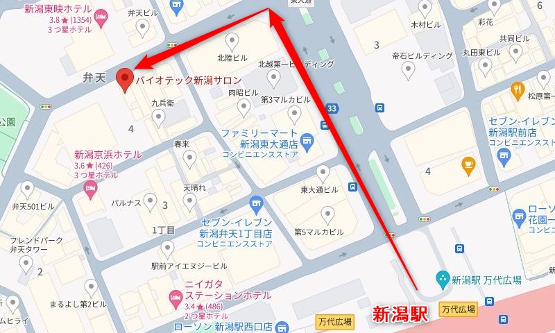 JR新潟駅からバイオテック新潟サロンの行き方（アクセス）
