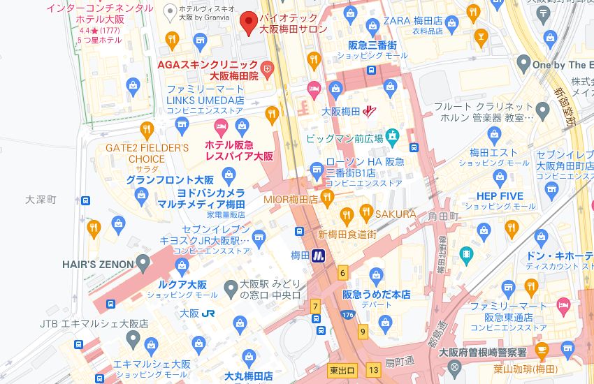 バイオテック大阪梅田サロンの周辺地図